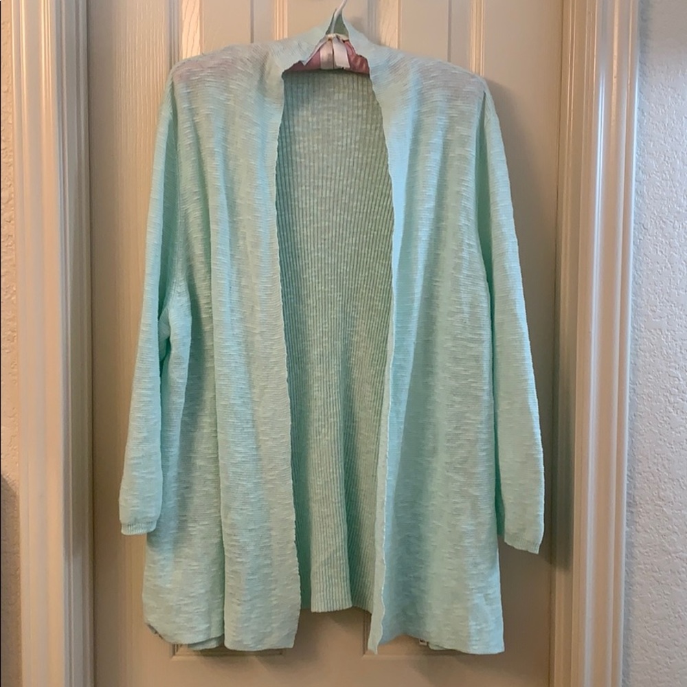 Eileen Fisher Woman green tunic cardigan top 1X